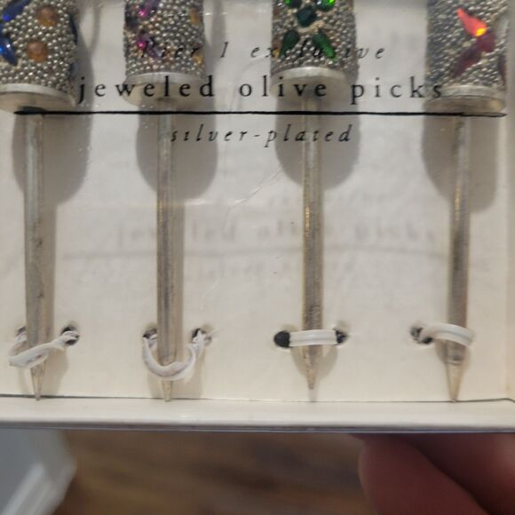 Vtg Pier 1 Exclusive Jeweled Silver Plated Olive Picks Jeweled Fancy Heavy Duty - Picture 8 of 8